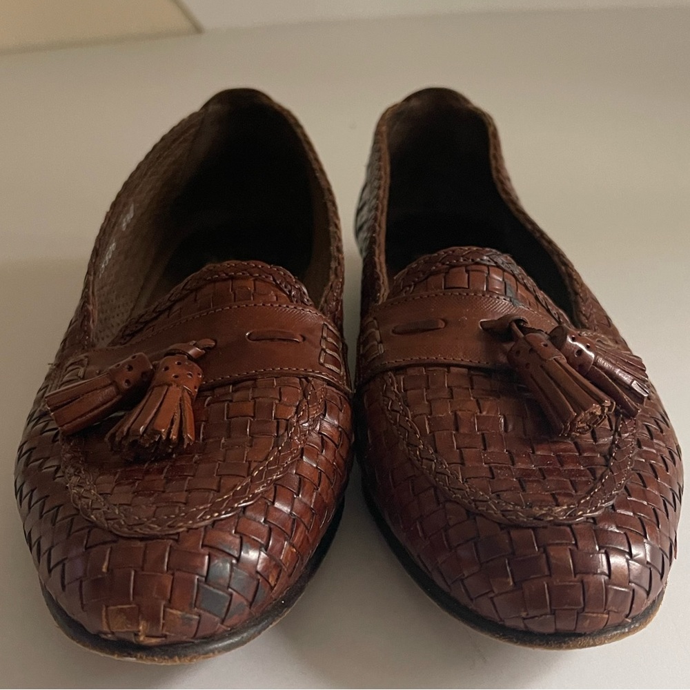 Cole Haan Brown Woven Leather Tassel Loafers - Picture 3 of 10